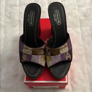 Coach Women's Patchwork Mules - Purple, Brown, Yellow